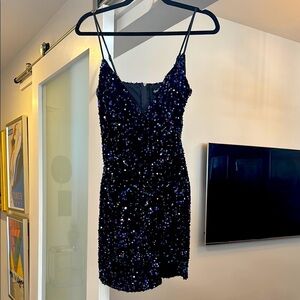 Purple Blue Black Velvet Sequin Dress